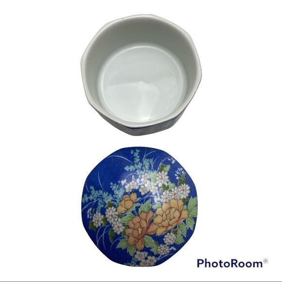 Vintage Trinket Box 1980 Takahashi Fine China ECHO Blue Floral Pattern Japan - Picture 2 of 6